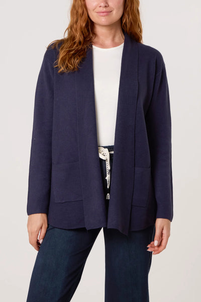 Plain Pocket Detail Longline Edge To Edge Cardigan (2 Colours)