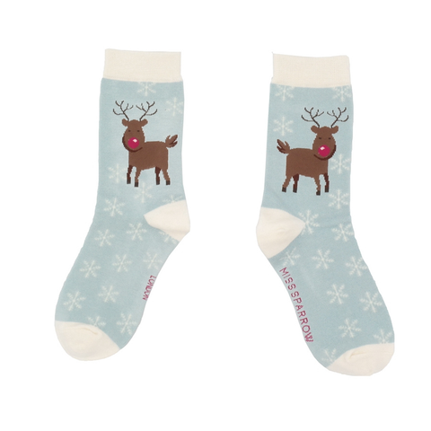 Miss Sparrow SKS228 Powder Blue Rudolph Bamboo Socks