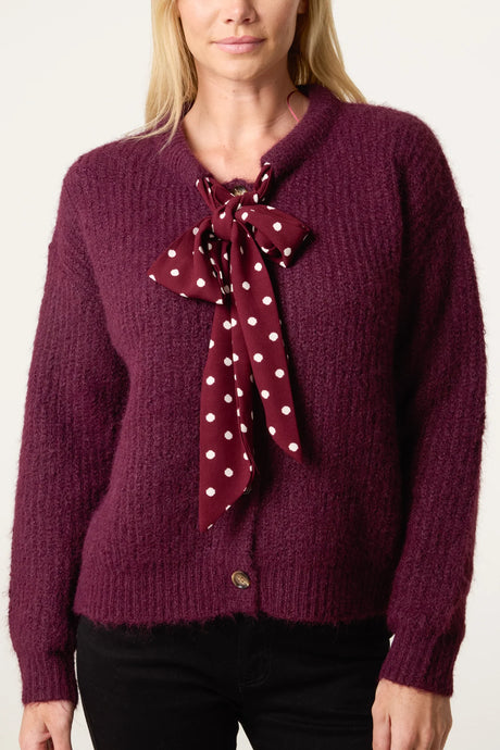 Spotted Bow Detail Knitted Cardigan (2 Colours)