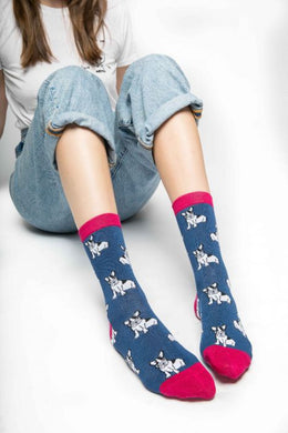 Miss Sparrow 18074 Navy French Bulldog Bamboo Socks
