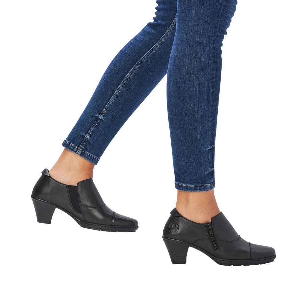 Rieker 57173-02 Black Leather Low Heel Shoe-Boots – Missy Online