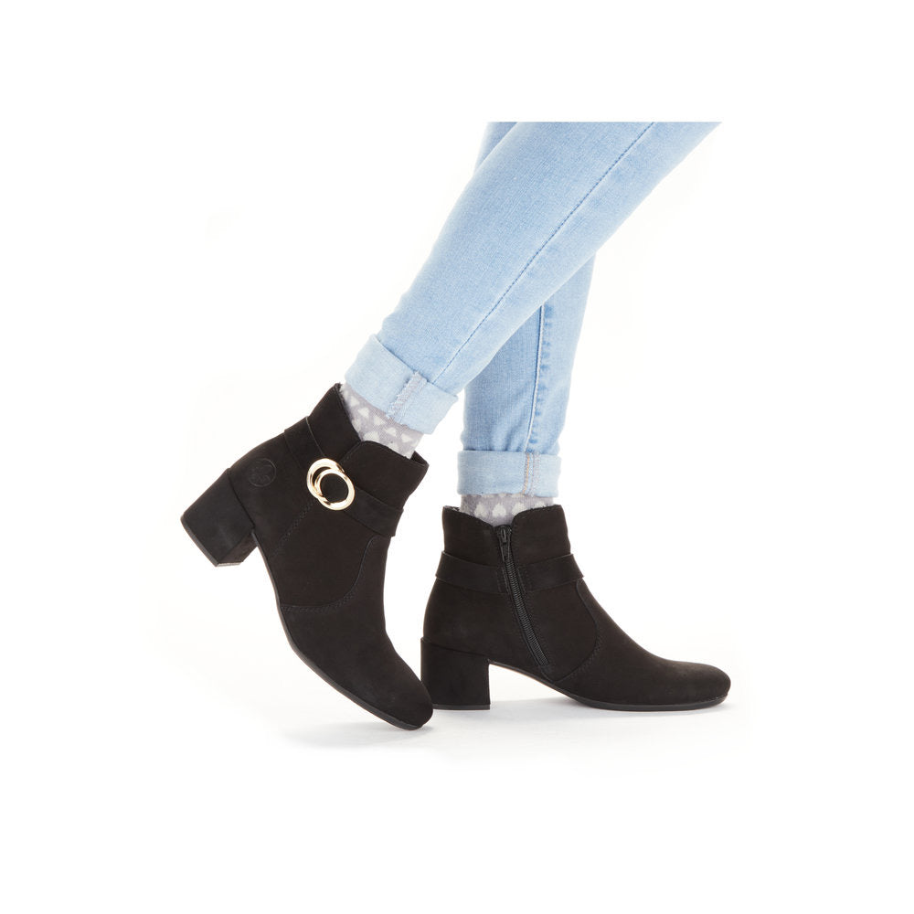 Rieker 70289-00 Black Suede Heeled Ankle Boots – Missy Online: Shoes, Fashion Accessories Based Leeds