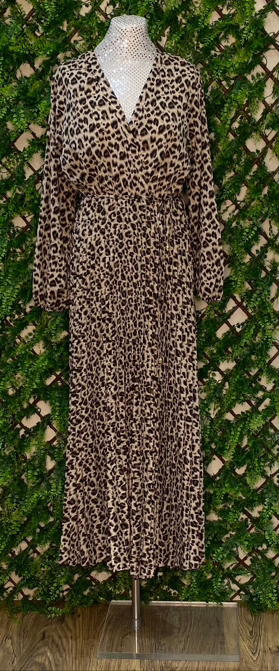 Brown Leopard Crossover Maxi Dress