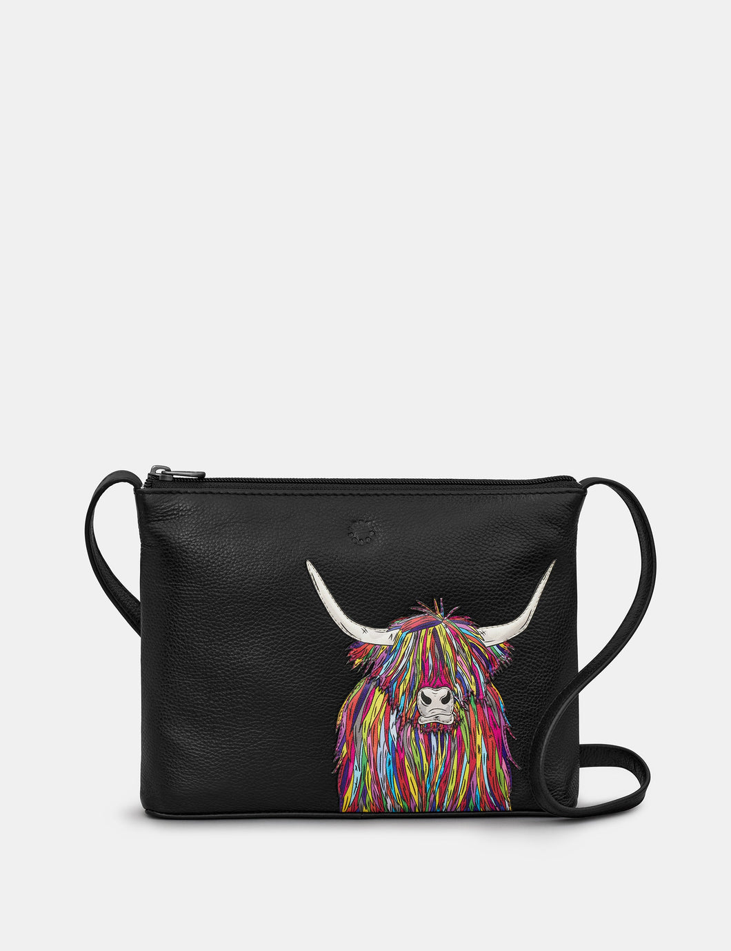 Yoshi YB214 Black Rainbow Highland Cow Leather CrossBody Bag