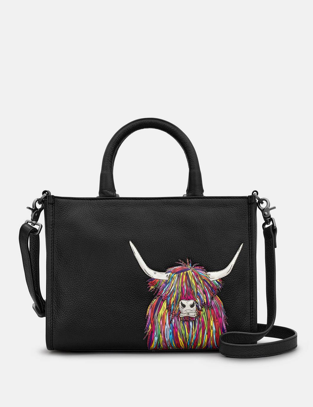 Yoshi YB230 COW 1 Black Rainbow Highland Cow Multiway Leather Grab Bag