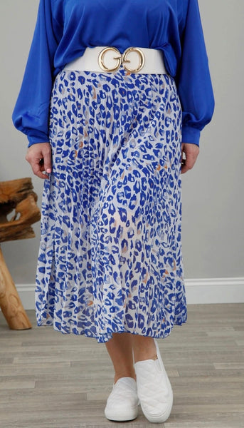 Pleated Leopard Print Midi Length Skirt (2 Colours)