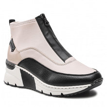 Rieker N6352-60 Korsika Cream and Black Wedge Zip Front Ankle Trainer Boots