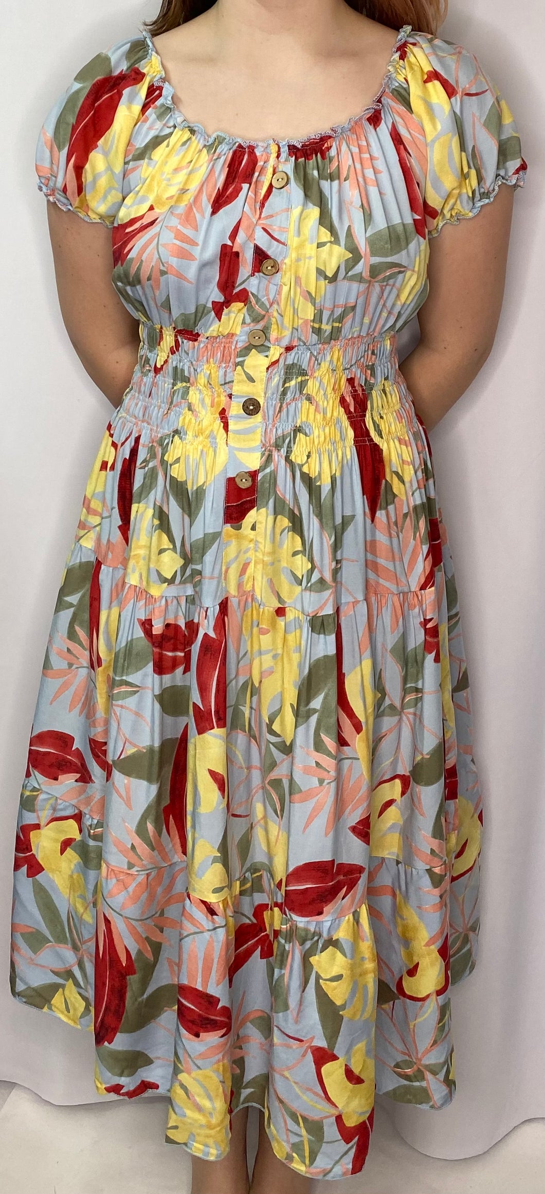 Light Blue Tropical Midi Bardot Dress Missy Online Shoes