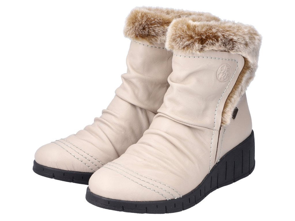 Rieker Y1361-60 Cream Wedge Fur Tex Ankle Boots