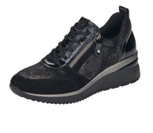 Remonte D2401-02 Rea Black Wedge Comb Leather Lace-Up Trainers