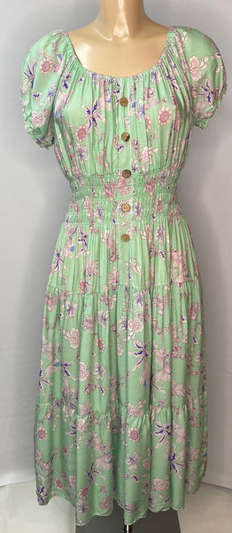 Delicate Mint Green Flower Print Bardot Midi Dress