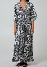 Black Floral Shirred Waist V Neck Midaxi Dress