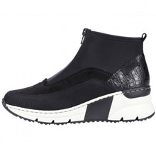 Rieker N6352-00 Wildbuk Black And White Wedge Zip Front Ankle Trainer Boots