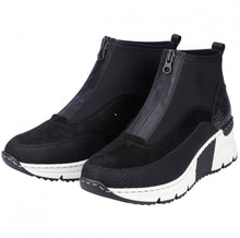 Rieker N6352-00 Wildbuk Black And White Wedge Zip Front Ankle Trainer Boots