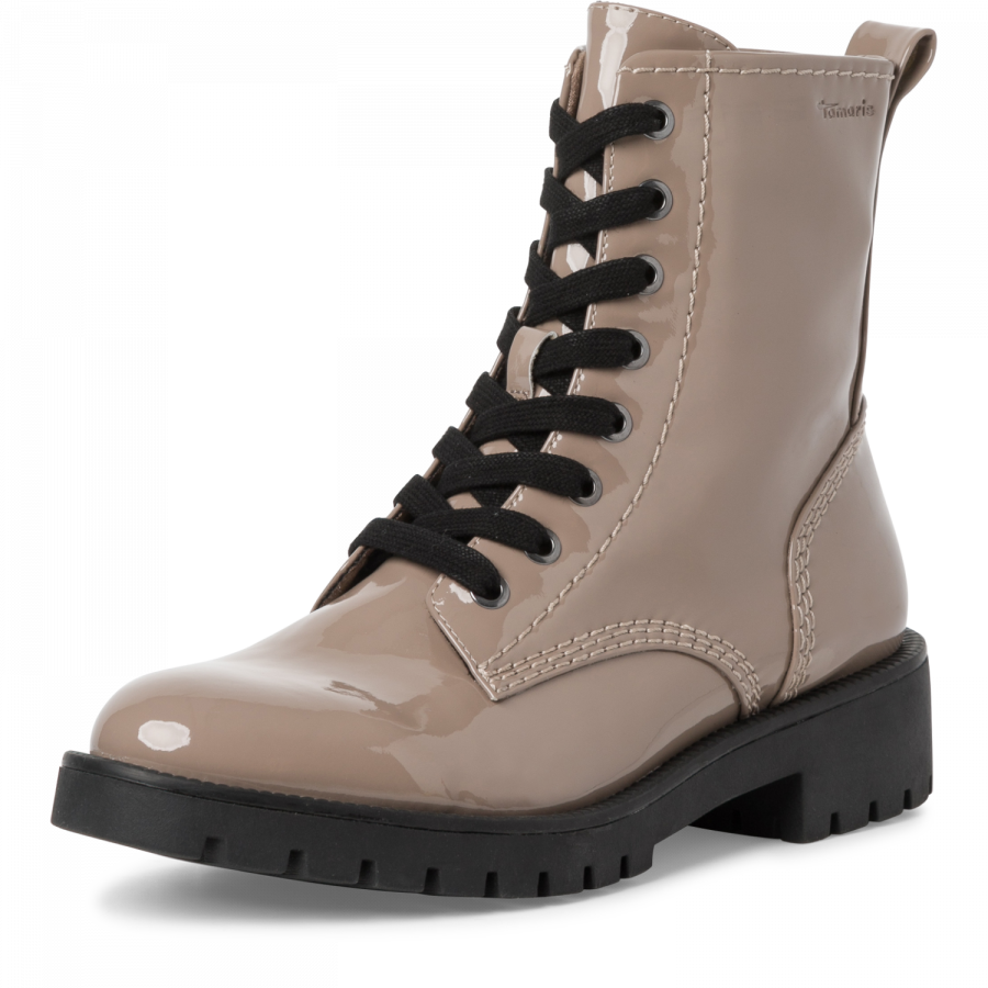 Tamaris 25807 29 Taupe Patent Lace Up Ankle Boots