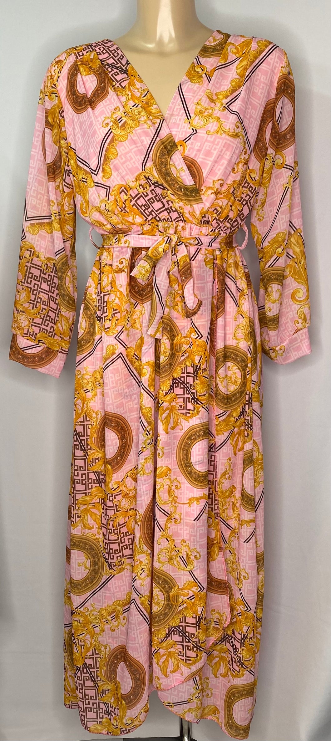 Charlie Chiffon Pink Chain Design Midi Dress