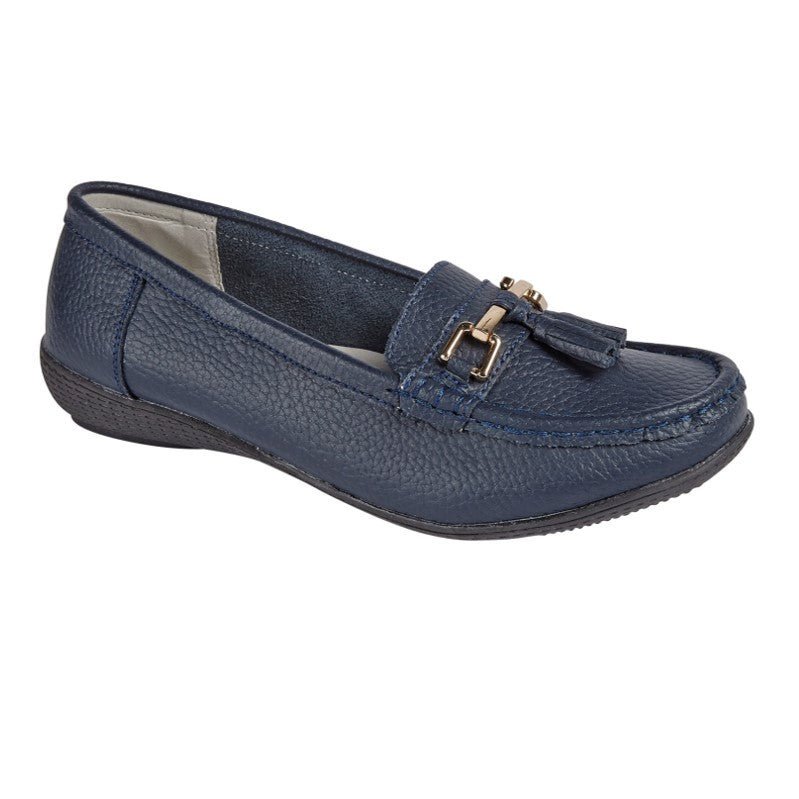 Jo & Joe 74 Ladies Leather Navy Loafer Moccasins Pumps With Tassel Flat