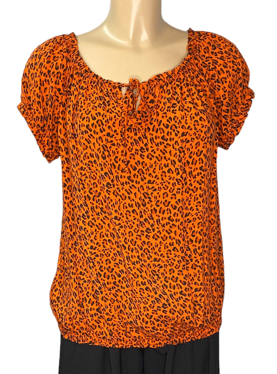 Chloe Orange Leopard Print Bardot Top