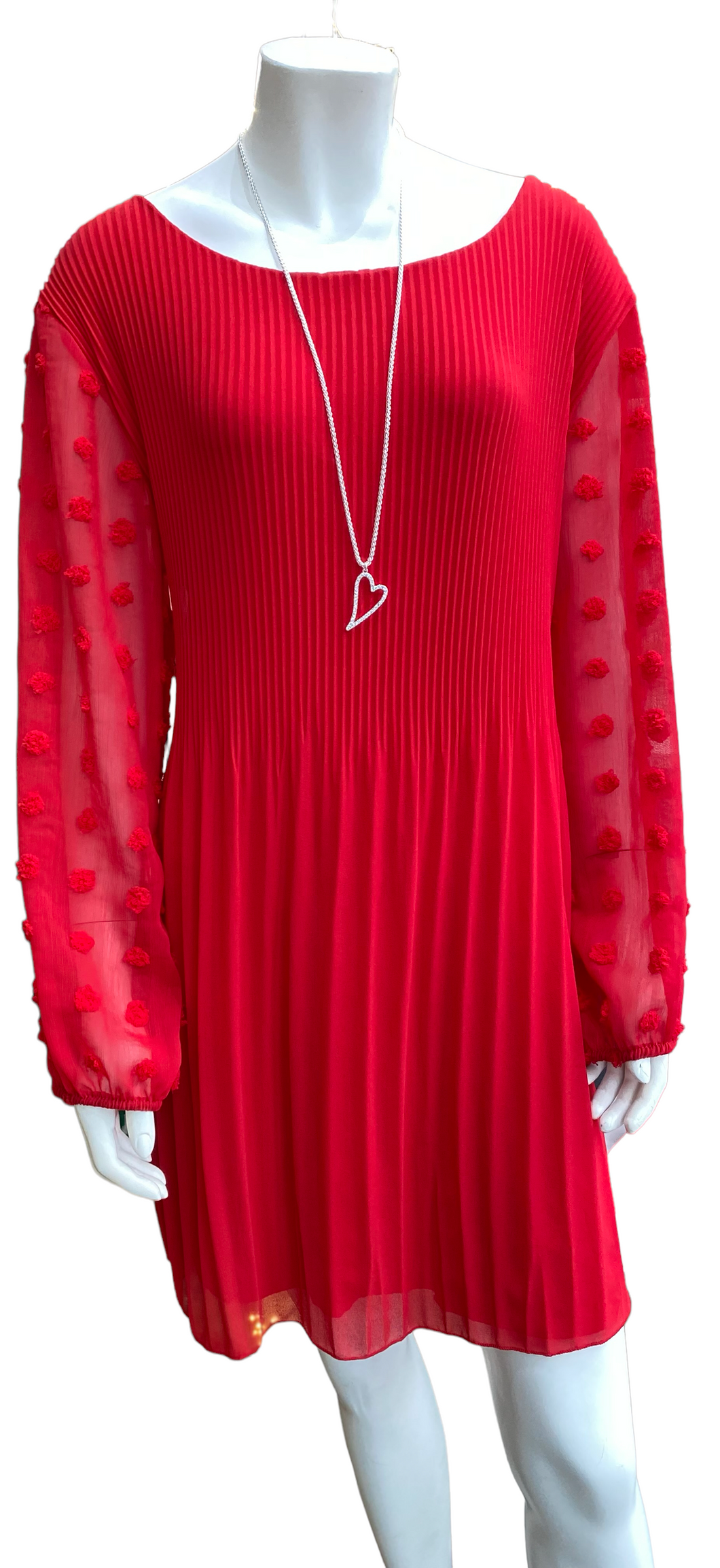 Red Pleated tunic Style Dress
