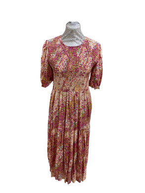 Goose Island 3610 Multicoloured Print Shirring Midaxi Dress (3 Colours)