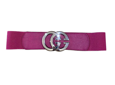 Designer Styled Fuchsia And Silver Stretchy Block Effect CC Buckle Belt