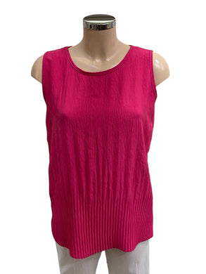 Plain Raspberry Pink Pleated Sleeveless Round neck To