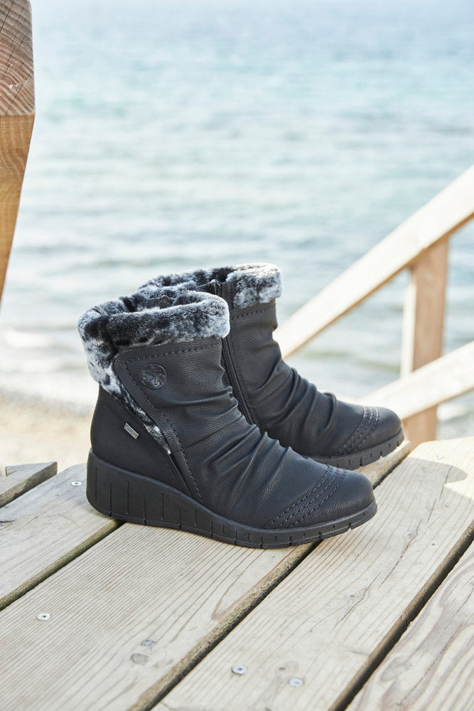 Rieker Y1361-00 Black Wedge Fur Tex Ankle Boots