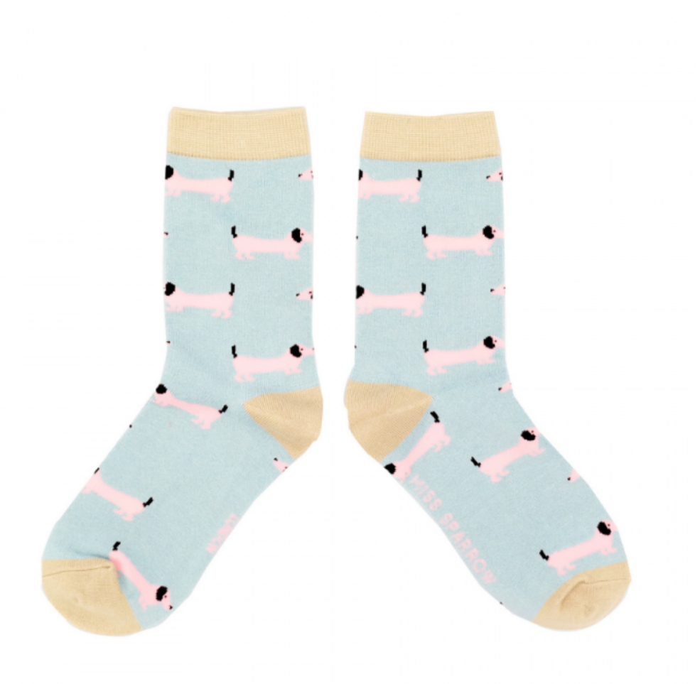 Miss Sparrow Bamboo Powder Blue Sausage Dogs Socks – Missy Online ...