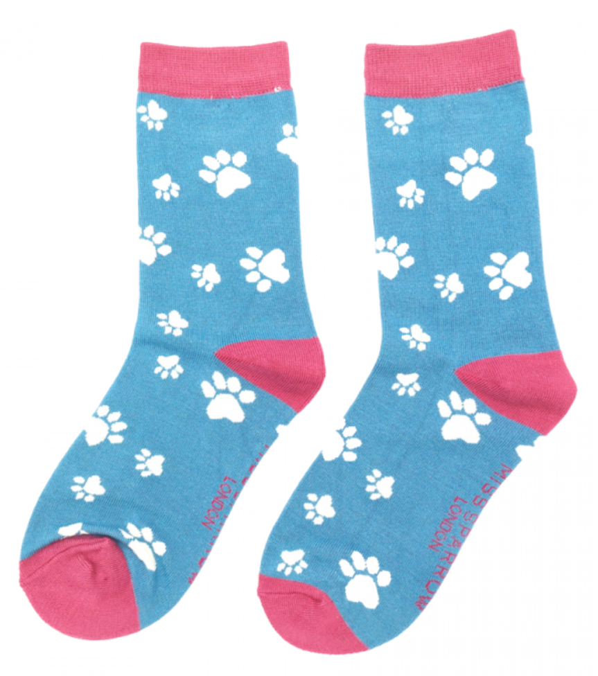 Miss Sparrow Bamboo Paw Prints Socks (2 Colours)