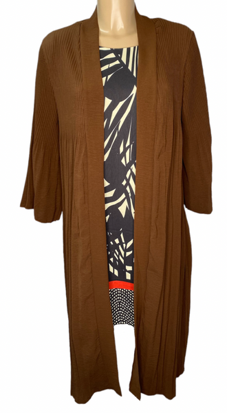 Brown Longline Pleated Cardigan