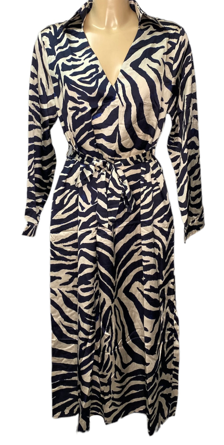 Zebra Print Midi Dress With Collar (2 Colours)