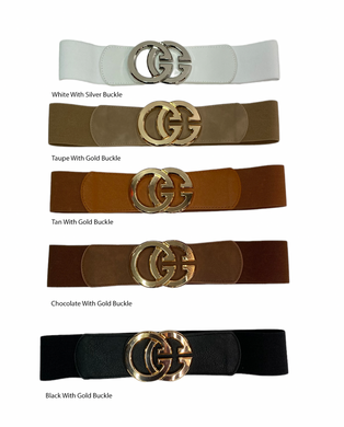 Designer Styled Stretchy Block Effect CC Buckle Belt (7 Colours)
