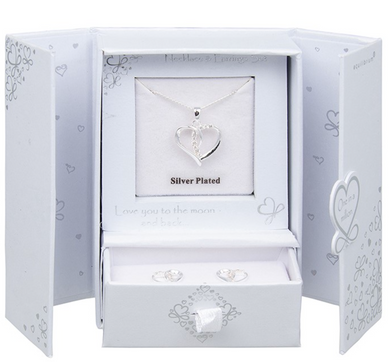 Gift Set Silver Plated Heart With Crystal Centre Necklace And Earrings