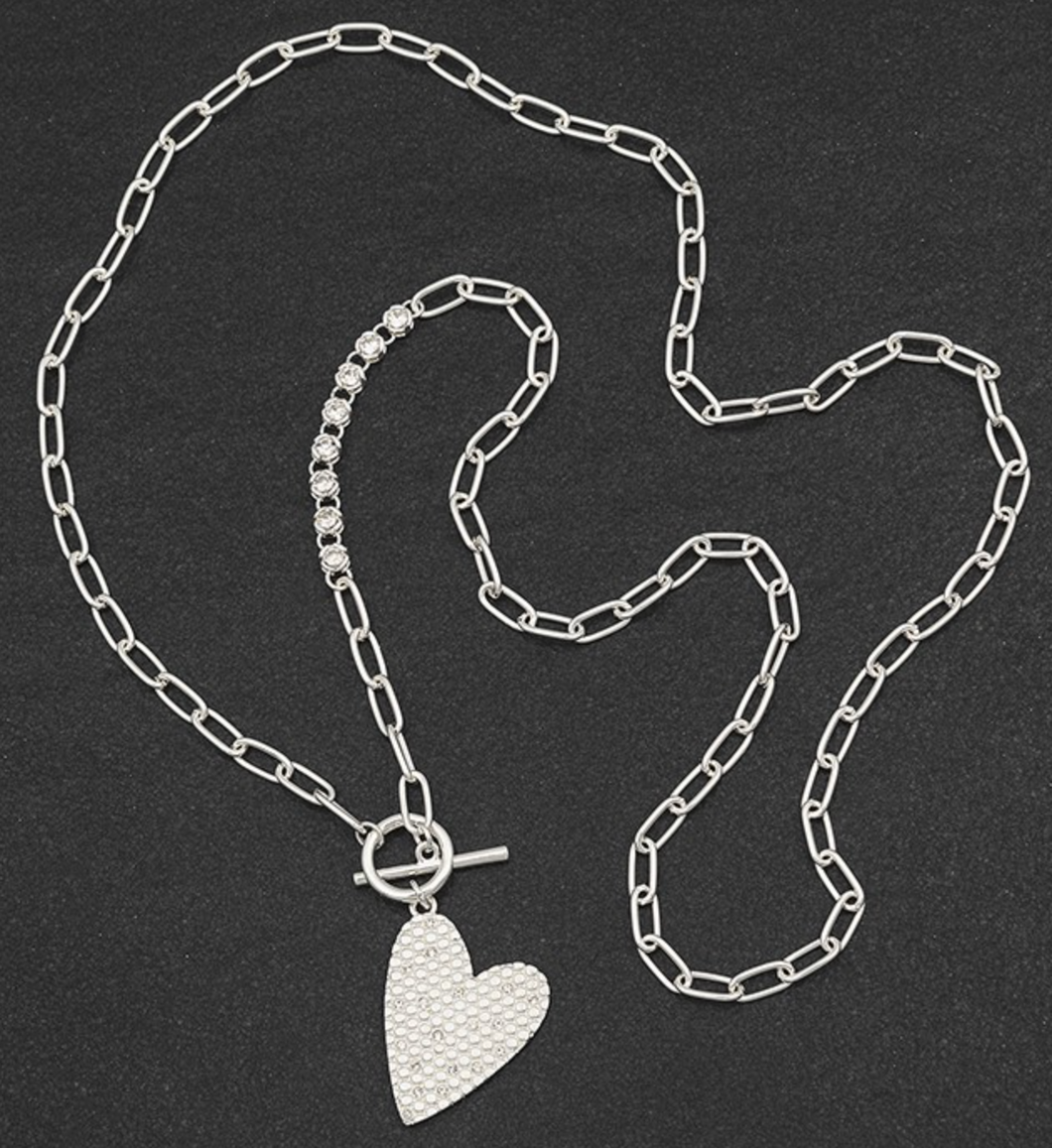 Contemporary Long Honeycomb Heart Silver Plated Necklace