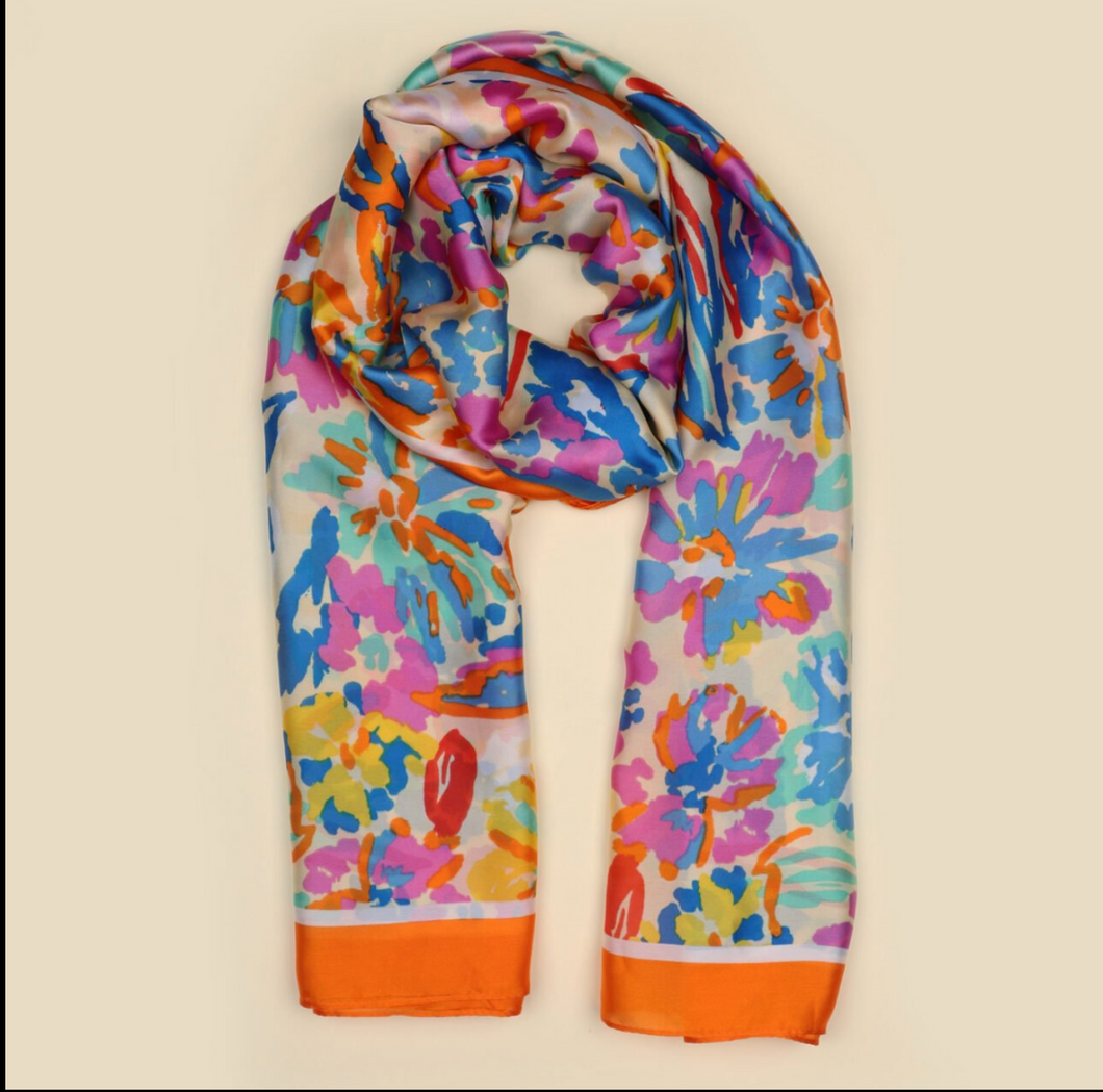 Zelly Abstract Print Multicoloured Silky Scarf (3 Colours)