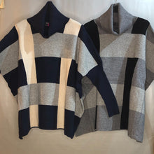 Ladies Knit Roll Neck Jumper Block Colour Print (2 Colours)