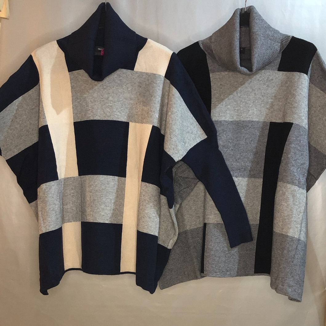 Ladies Knit Roll Neck Jumper Block Colour Print (2 Colours)