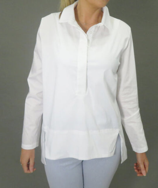 D.E.C.K By Decollage C1134 White Blouse/Shirt With Dropped Hem Line
