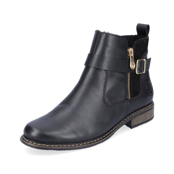 Rieker Z4959-00 Black Leather Zip-Up Ankle Boots