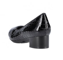 Rieker 49269-02 Black Leather Croc Patent Low Heel Court Shoes