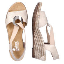 Rieker 624H6-60 Alula Beige Metallic Low Wedge Elasticated Sandals