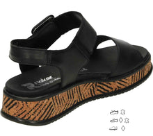 Rieker Evolution W0800-00 Lugano Black Leather Low Wedge Sandals