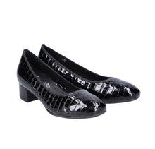 Rieker 49269-02 Black Leather Croc Patent Low Heel Court Shoes