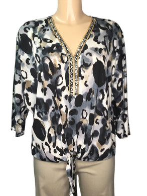 June Jewelled V- Neck Slinky Top With Tie (5 Colours And Prints)