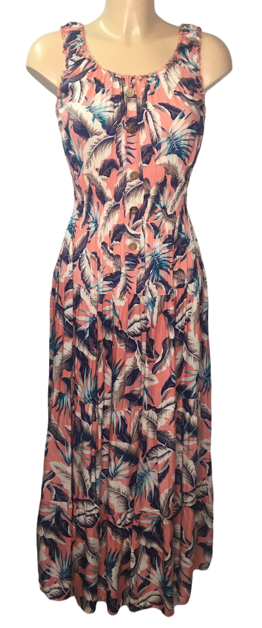 Sleeveless Leaf Print Midaxi Dress (2 Colours)