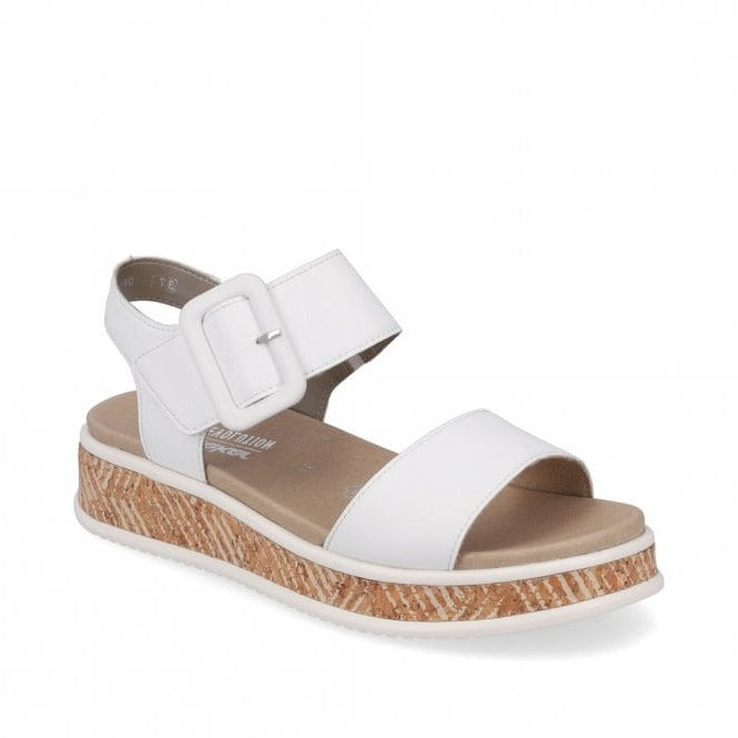 Rieker Evolution W0800-80 White Leather Low Wedge Sandals – Missy