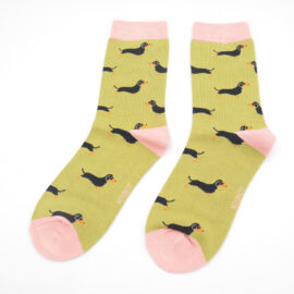 Miss Sparrow Moss Green Little Sausage Dogs Bamboo Socks